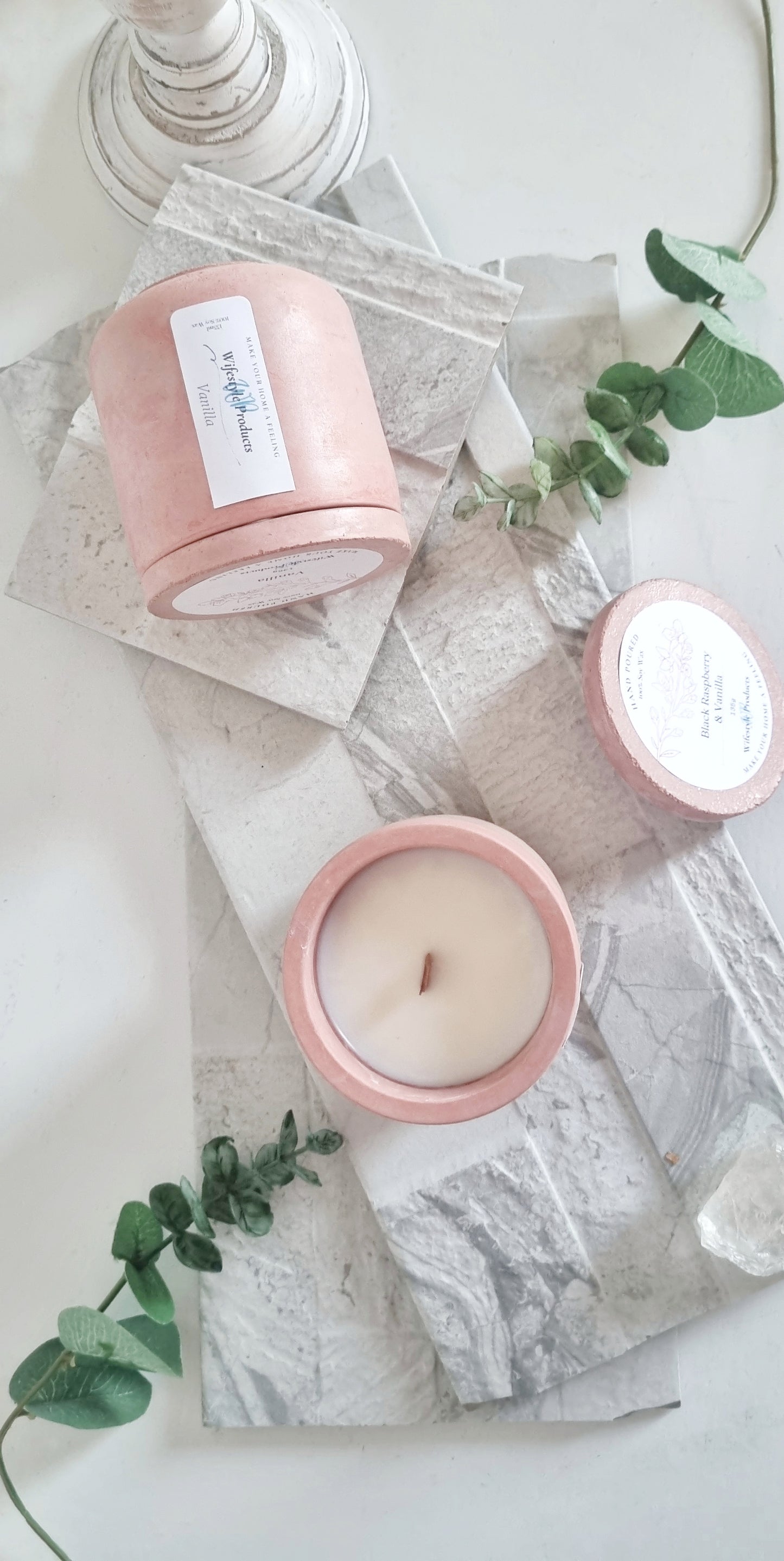 Coral / Mini Concrete Candle with Lid