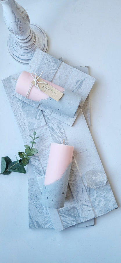 Concrete Pillar Candle | Pink & Stone