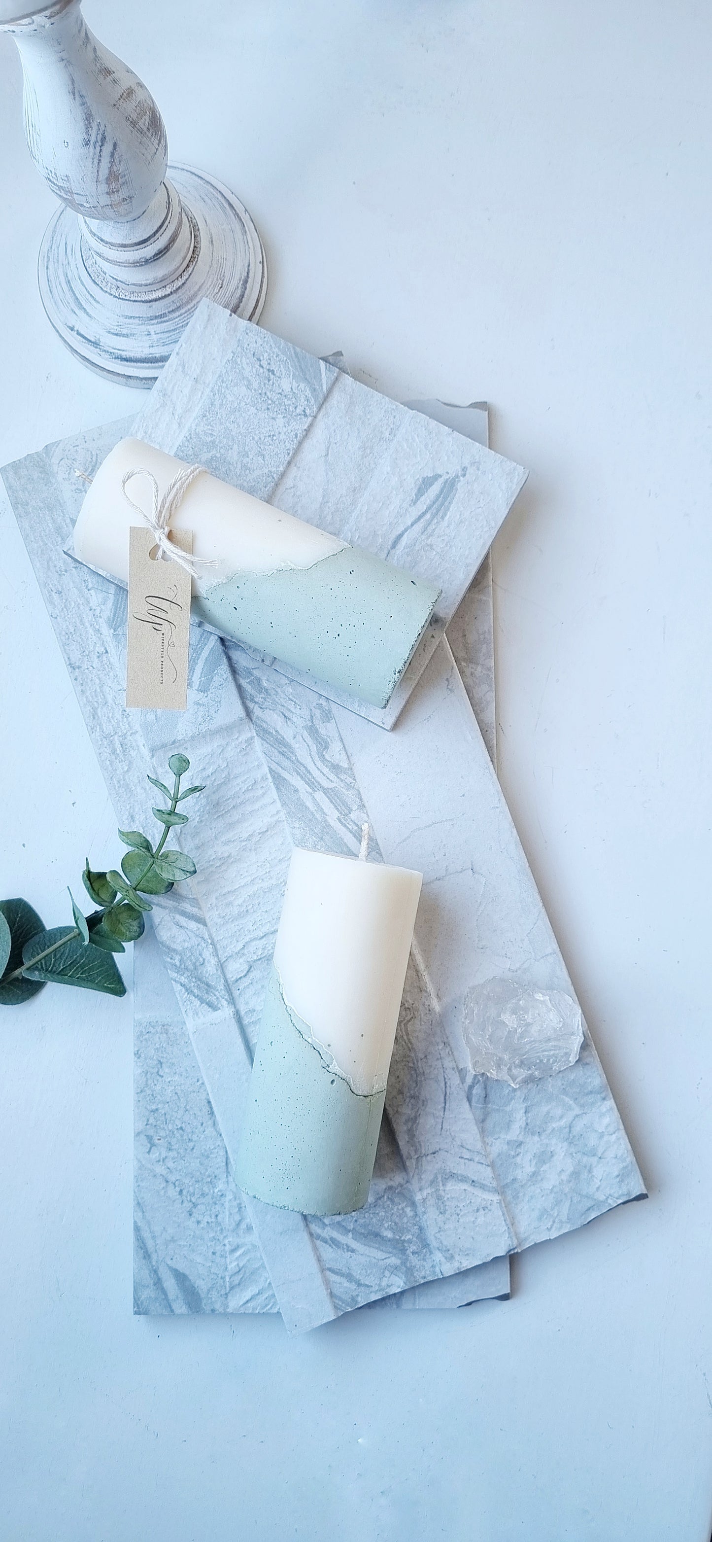 Concrete Pillar Candle | White & Sage