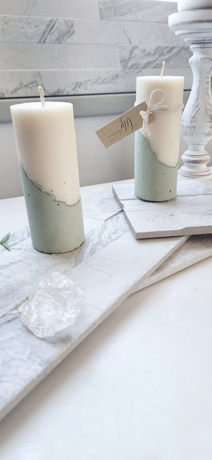 Concrete Pillar Candle | White & Sage