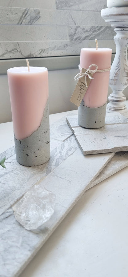 Concrete Pillar Candle | Pink & Stone