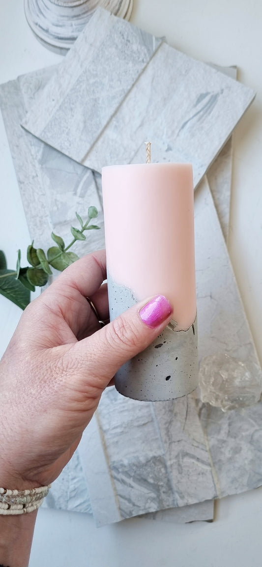 Concrete Pillar Candle | Pink & Stone