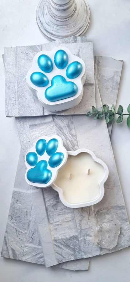 Paw Print Candle | Teal | Concrete Candle