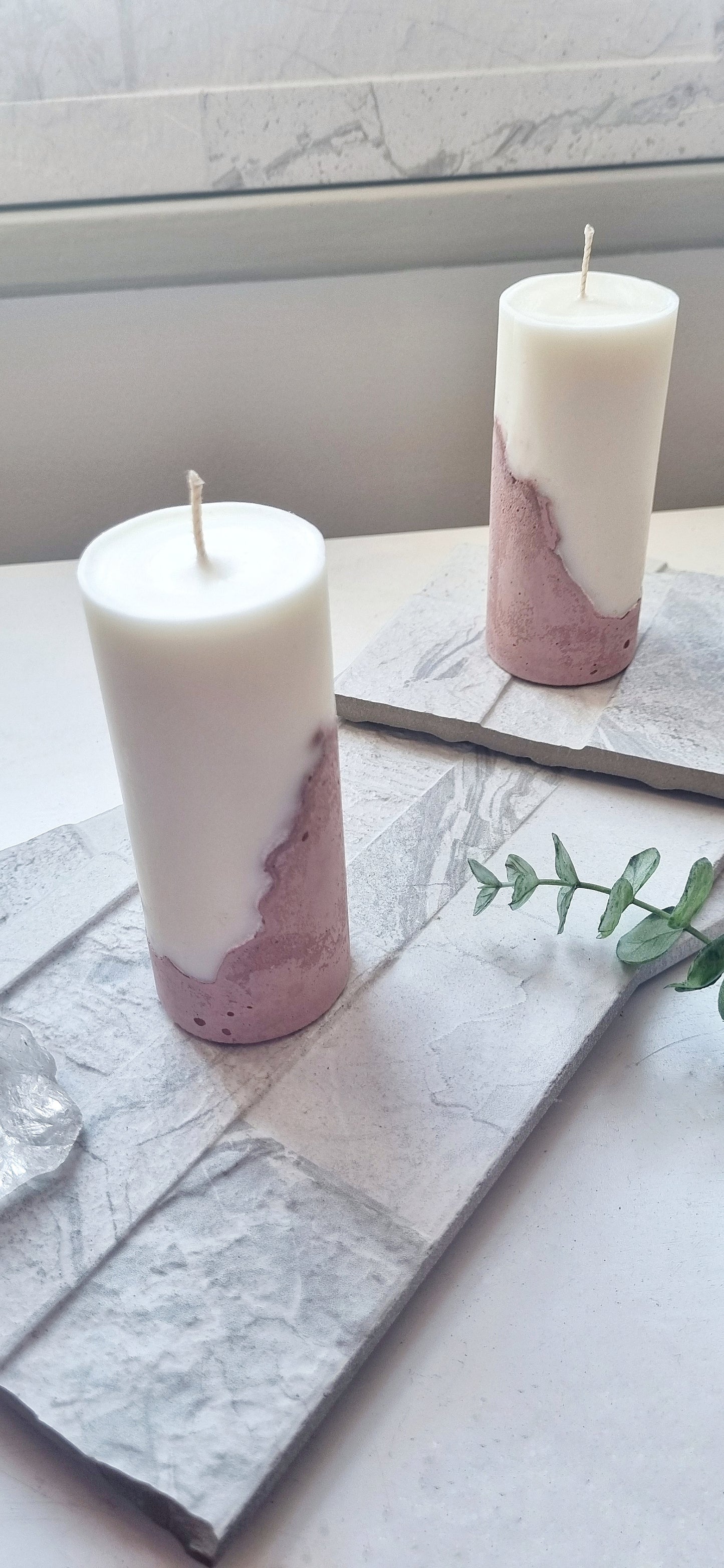 Concrete Pillar Candle | Coral