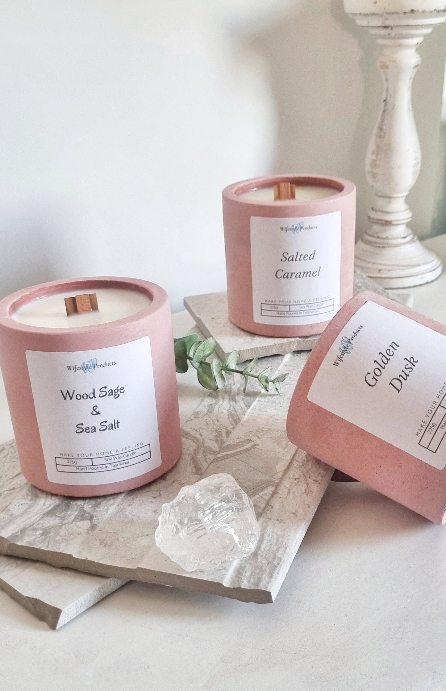 Large Concrete Candle in Coral