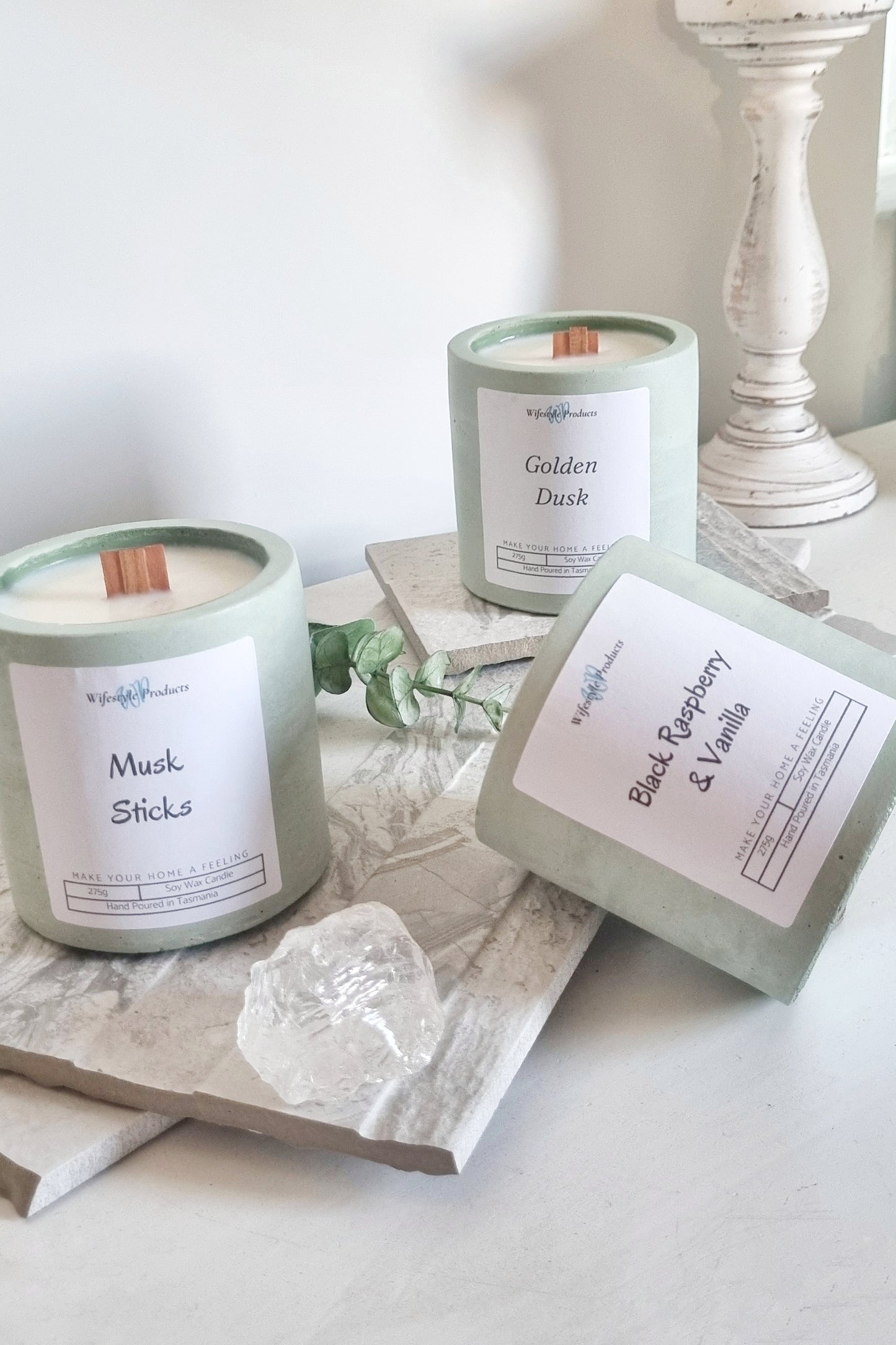 Large Concrete Candle in Sage