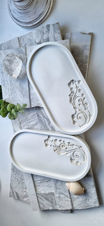 Floral Swirl Imprint Oval Concrete tray