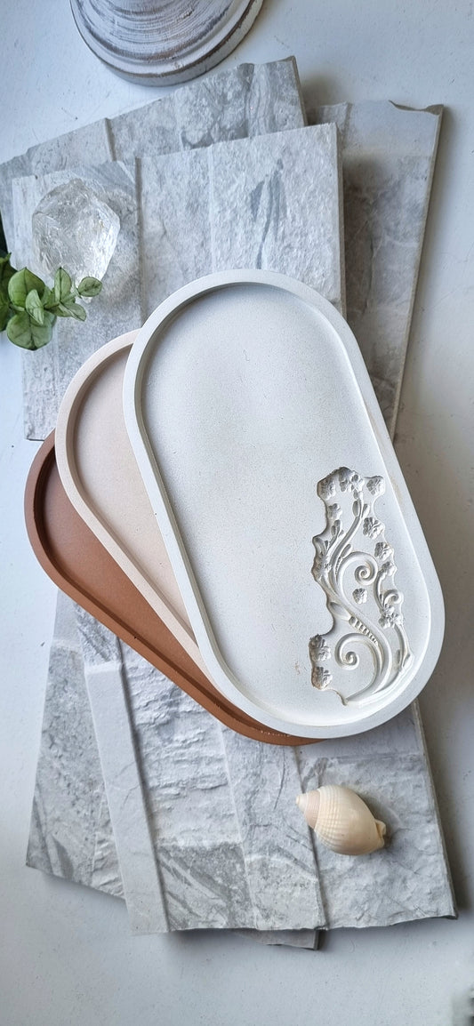 Floral Swirl Imprint Oval Concrete tray