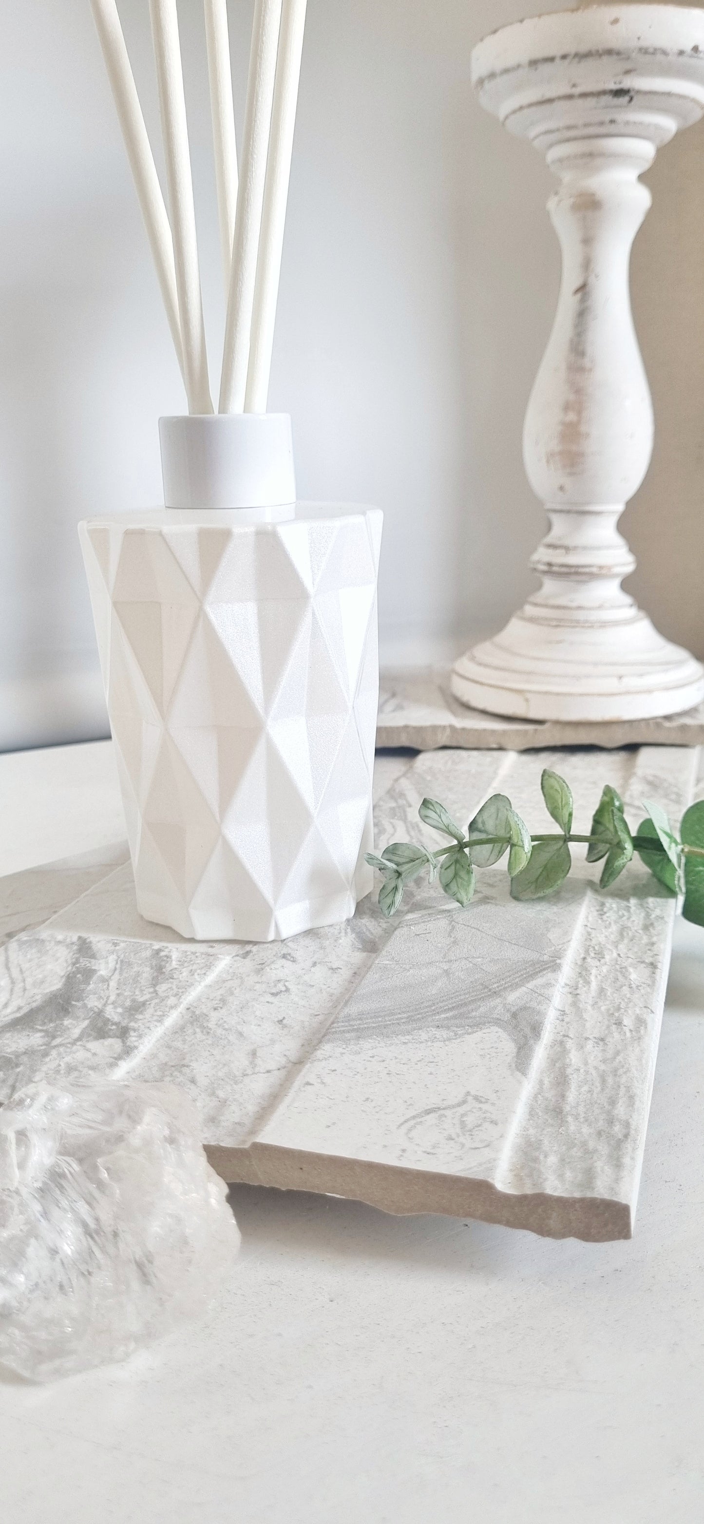 Diamond Reed Diffuser Set | Pearl White